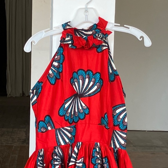 Red white and blue, African print halter style fit, and flare dress - Picture 5 of 7